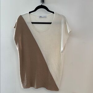 Zara Tan Asymmetrical Short Sleeve T-Shirt